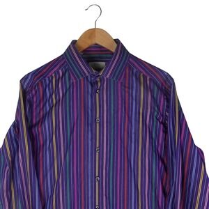 Eton Contemporary Fit Dress Shirt Mens 16.5/42 Purple Multi Color Stripe Cotton